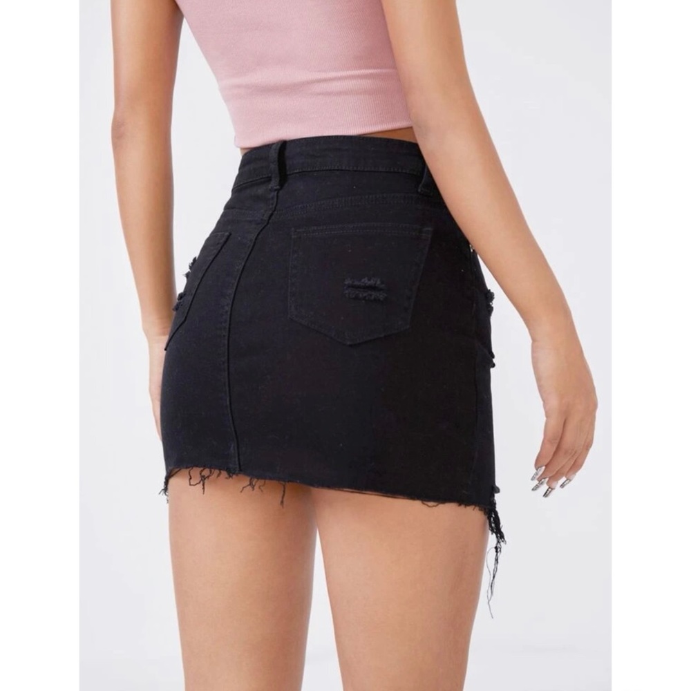 Ripped Raw Hem Denim Skirt